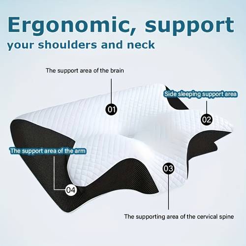 memory foam cervical pillow ergonomic neck pillow slow rebound relaxation white 100 cover polyurethane foam 100 filling plain weave knitted machine washable flat mesh printing for back and side sleepers suitable for all sleeping