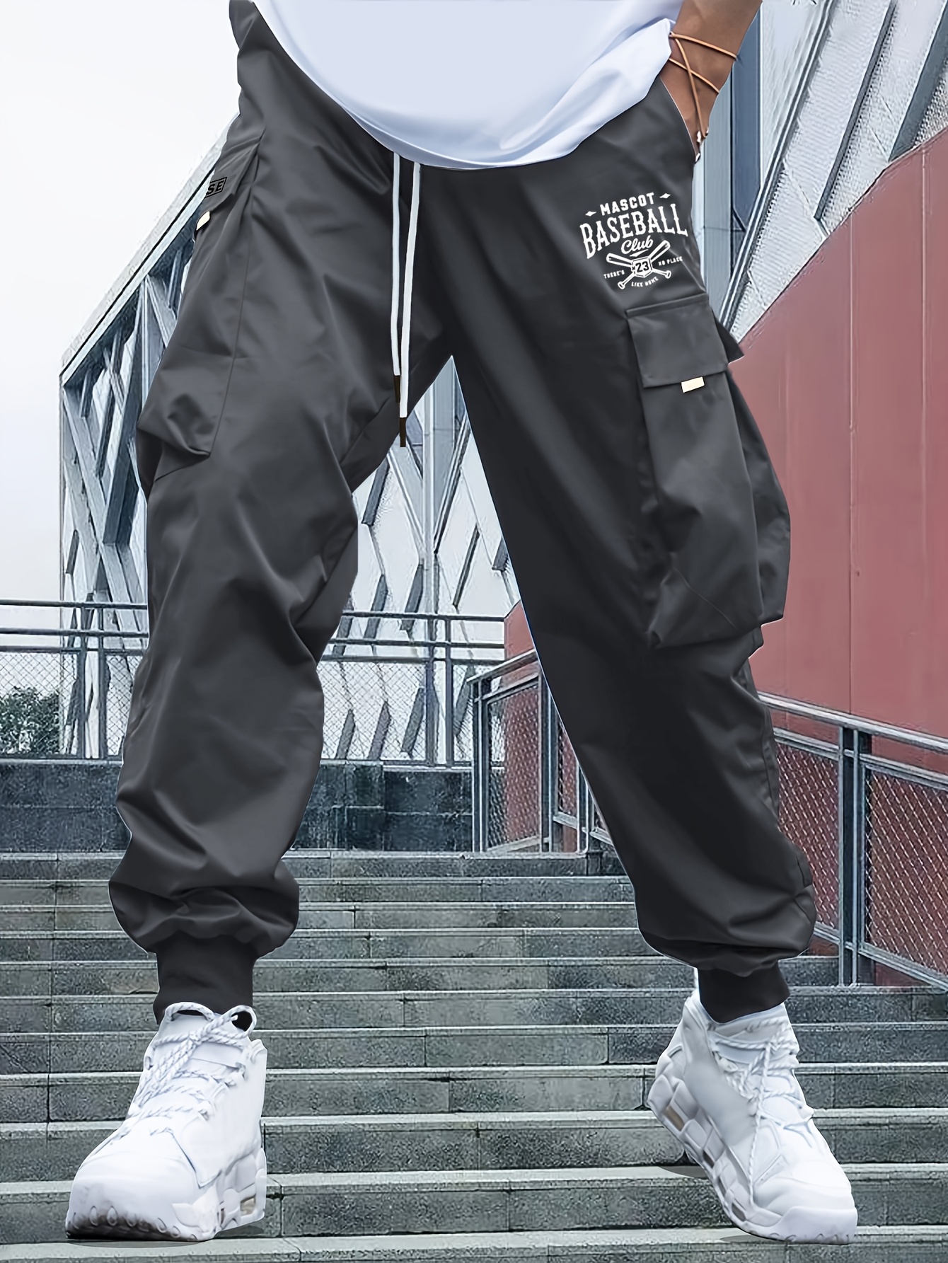 mens letter print loose fit cargo pants drawstring - Temu
