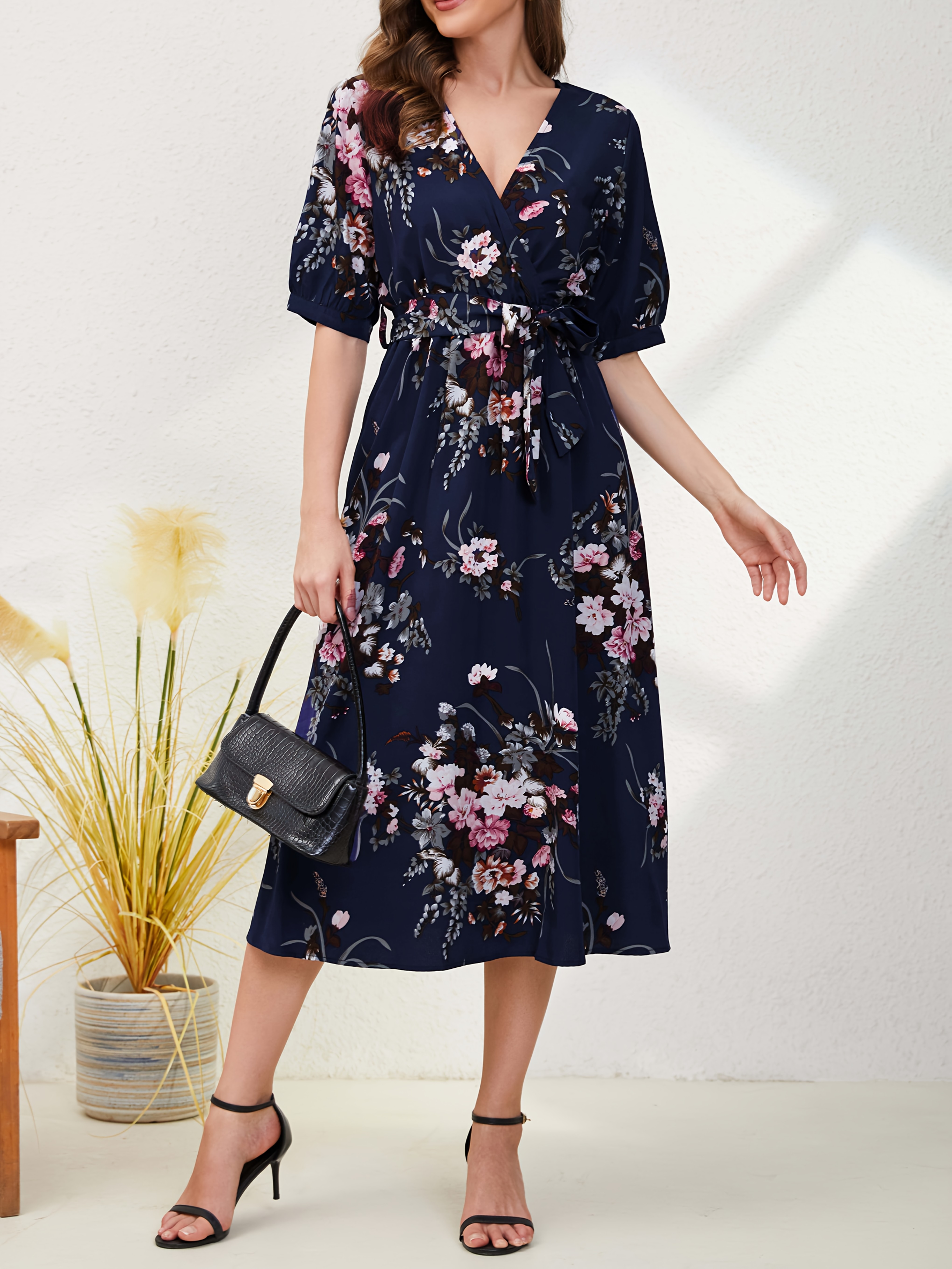 knee length dresses for ladies Santos Belted Midi Shirt Dress in Brown main image 0