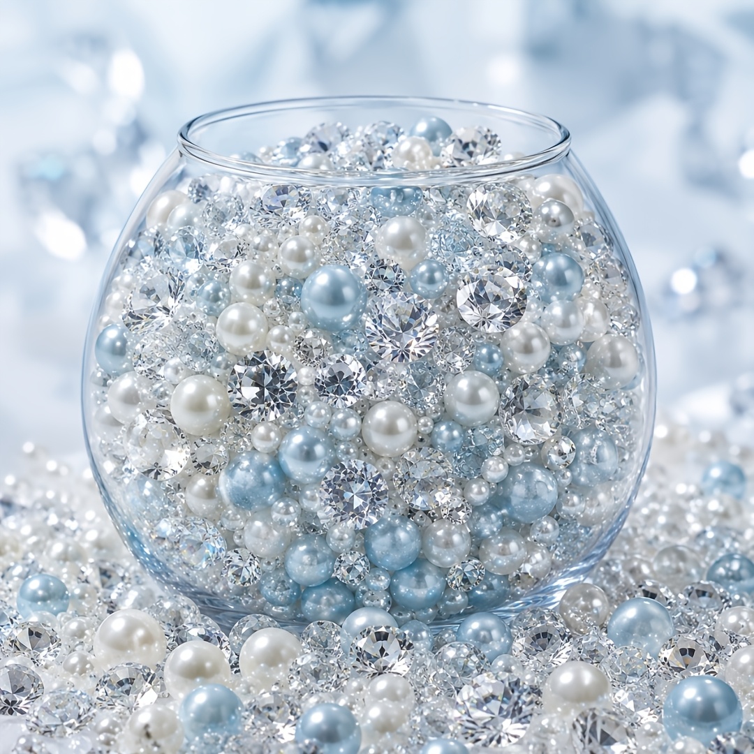 TEMU 2464 pièces de fausses perles bleues et blanches et de transparents, remplissage de vase, décoration de maison, décoration de Noël, décorations