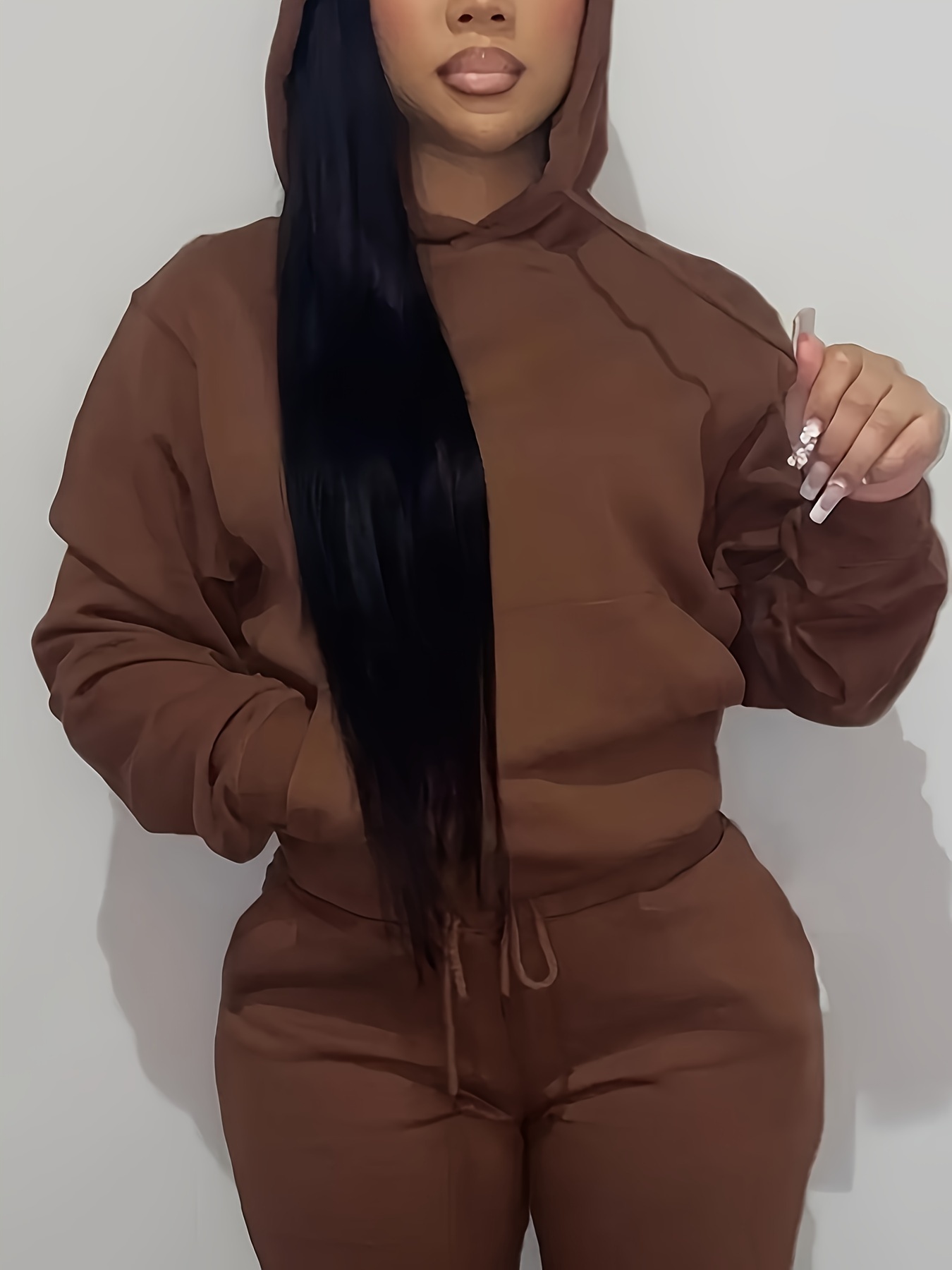 Women'S Solid Color Polyester Hoodie with Kangaroo Pocket, Fall Season Regular Length Pullovers, 100% Polyester Knit Fabric, 190g/m? - Cozy Casual Wear