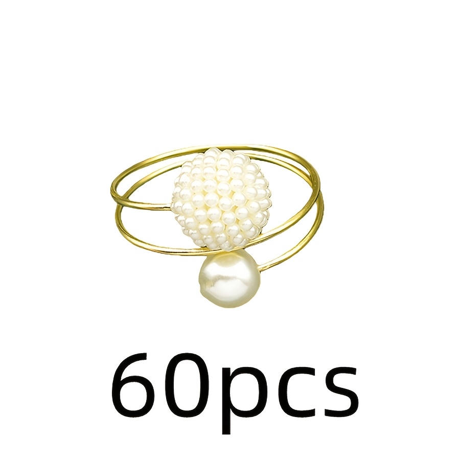 TEMU 60/30/20/12/6pcs Ronds-de serviette élégants en perles de plastique, adaptés pour les mariages, les décorations de table de Noël - Perles en