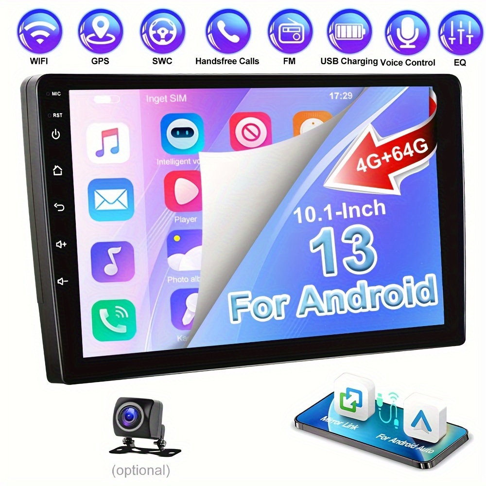 

8 4g+64g For 13 Double Din Gps Car Stereo Radio 10.1'' Hd 1080p Ips Tempered Glass Mirror Car Mp5 Player With Wifi Gps Fm Radio Receiver Multiple Ui Suppport Rear Camera