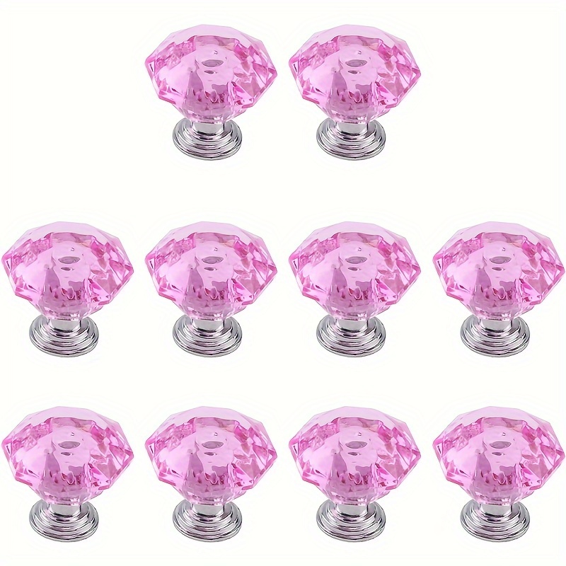 

10-piece Pink Crystal Diamond-shaped Cabinet Pulls - Acrylic Drawer Handles With Mounting Screws For Dressers And Vanities Drawer Knobs And Pulls Knobs For Cabinets And Drawers
