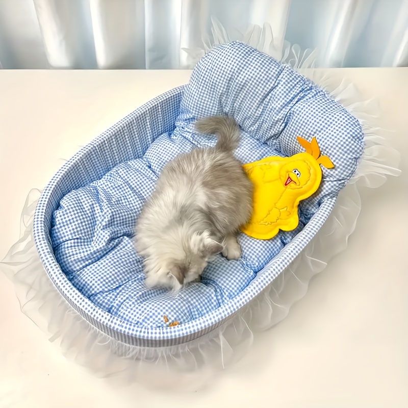Легло за котки тип диван, удобно гнездо за домашни любимци за всички сезони, меко и устойчиво на кърпички, винтидж дизайн с волани, сладко легло тип принцеса, налично в множество цветове - подходящо за котки и малки кучета