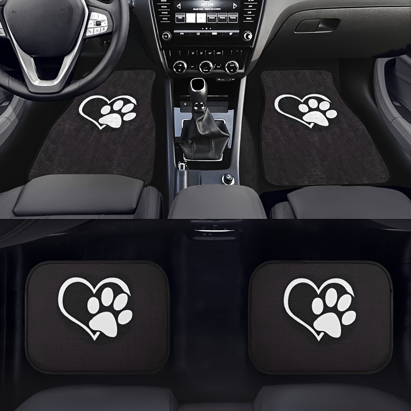 

Universal Fit 4-piece Cartoon Dog Paw Print Car Floor Mats - Non-slip And Dustproof Polyester Fiber Auto Front And Rear Mats, Vehicle Interior Accessories