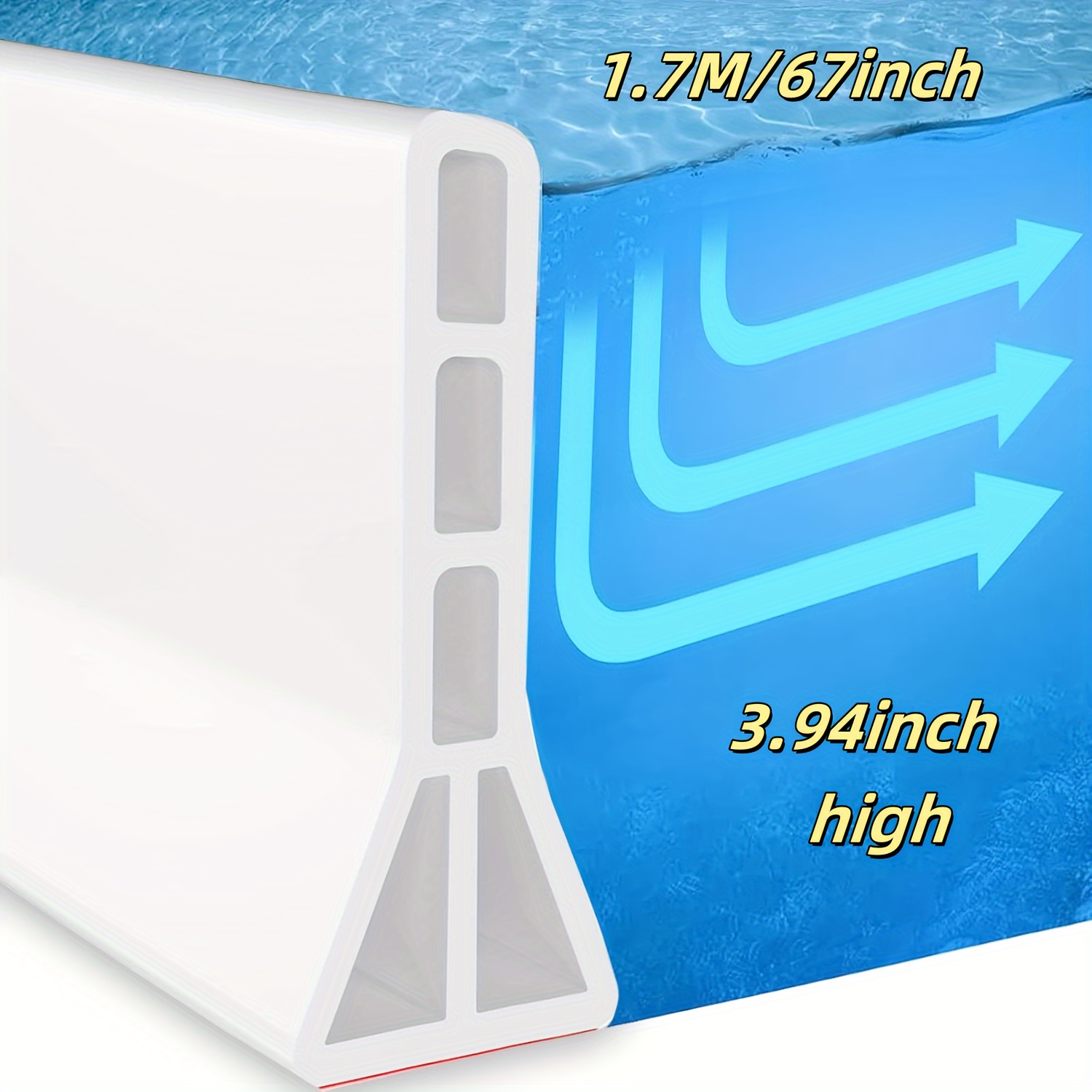 3.94-inch High Shower Threshold Water Barrier, Self-adhesive Shower Stopper, For Dry-wet Sealing Strip Edge Decoration, Made Of Rubber