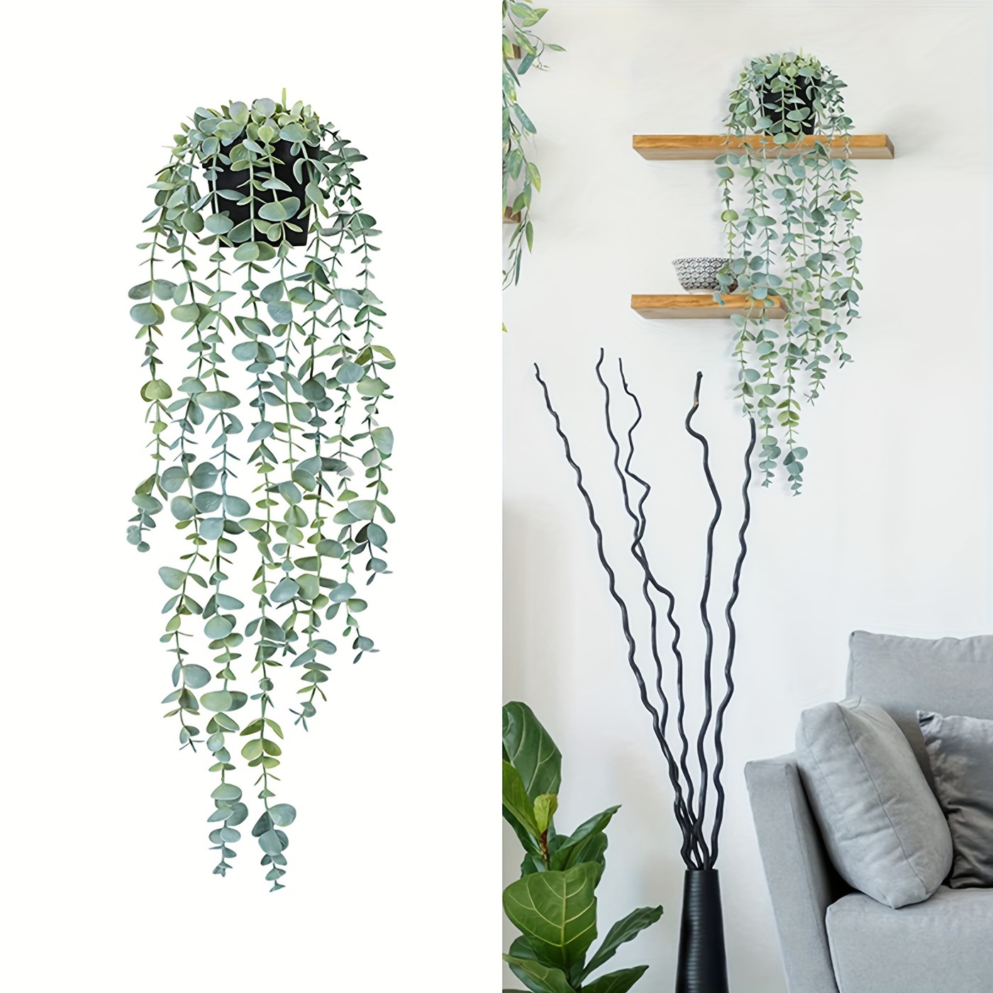 

1pc, Artificial Hanging Plants, Eucalyptus Leaves Vines Fake Potted Set, Artificial Eucalyptus Plants Hanging Plants Wall Room Home Indoor Outdoor Shelf Decor, Home Decor, Office Ornaments