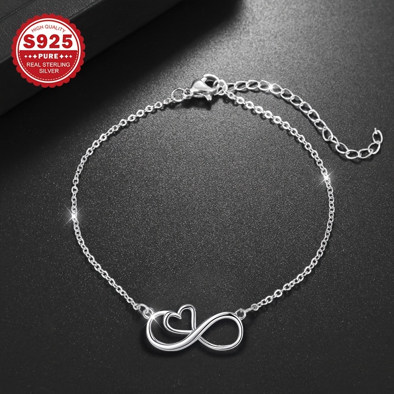 S925 Sterling Silver Women's Anklet Infinite Heart Eternal Love