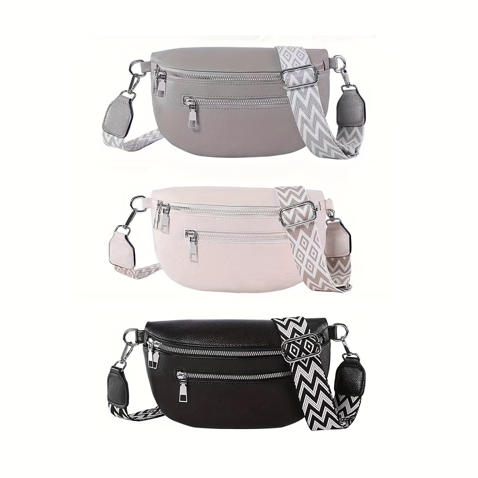 

Women' Fanny Pack With Detachable Strap - Zippered Waist Bag In Gray, , For Casual , Casual Waist Bag | Geometric Pattern Bag | Adjustable Strap