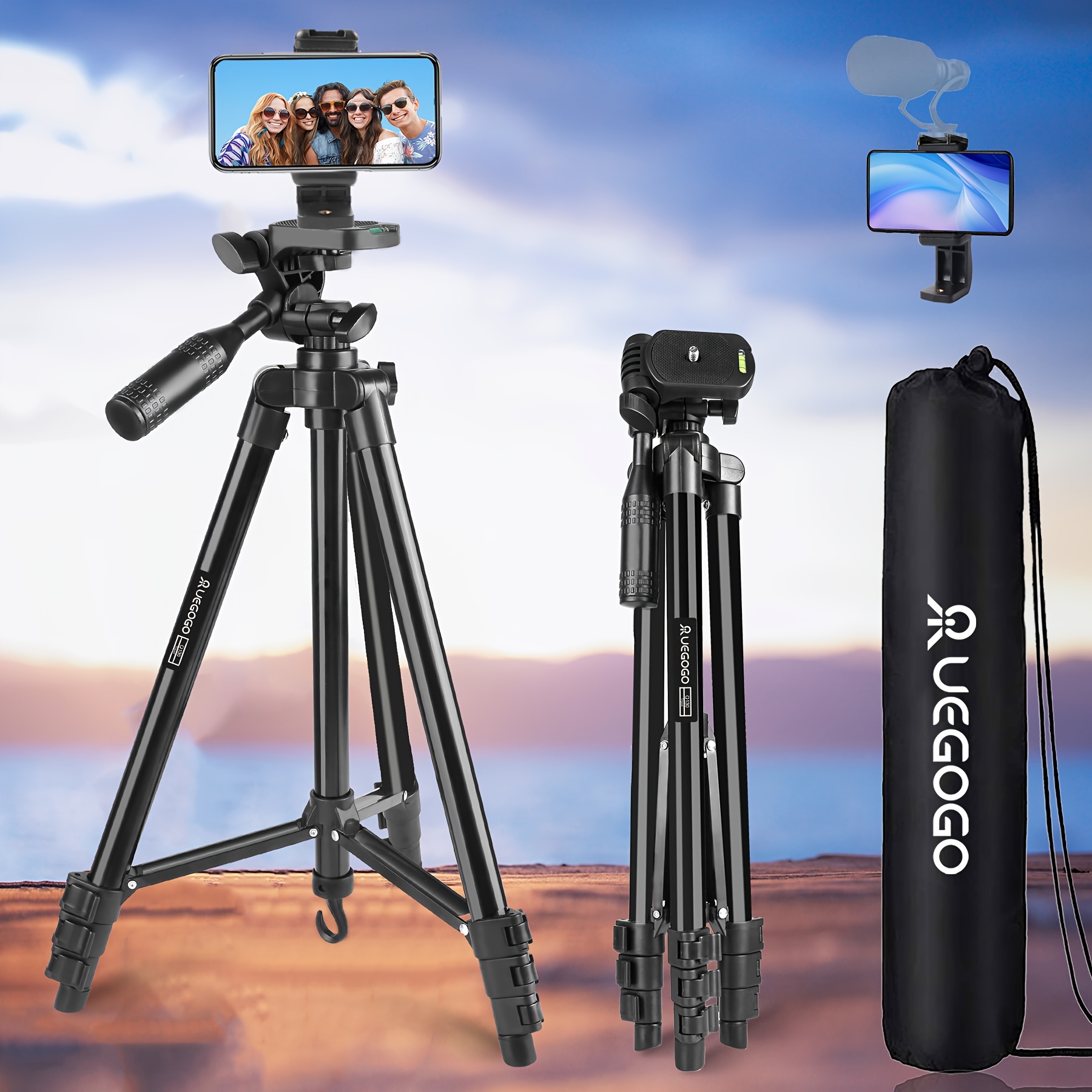 Aluminum Tripod Stand Portable Phone Tripod with Carry Bag,  Universal Ball Head, Camera Mount for Selfies Video Recording, Compati