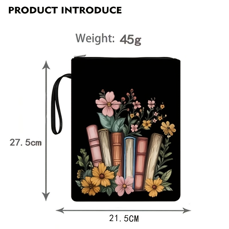 TEMU And Flower Book Cover With Zipper, Book Cover, Book Cover, Book Protector, Book Bag, Printed Book Cover With Front Bag Washable Multifunctional