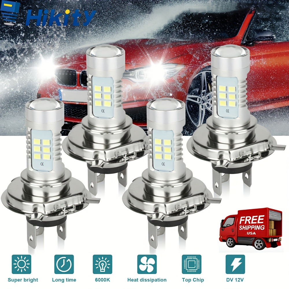 

Hikity 4pcs H4 Led Lights 360° Lighting 6000k Bright Light Bulbs Led Chips Car Exterior Lighting