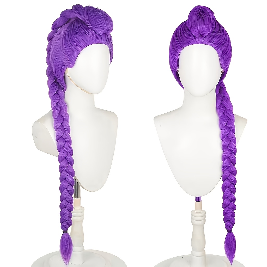 TEMU Women' Anime Wig Suitable For - Purple Long Braid -resistant Synthetic Hair Wig With Headpiece, For , For Daily Wear, Parties, Music Festivals &