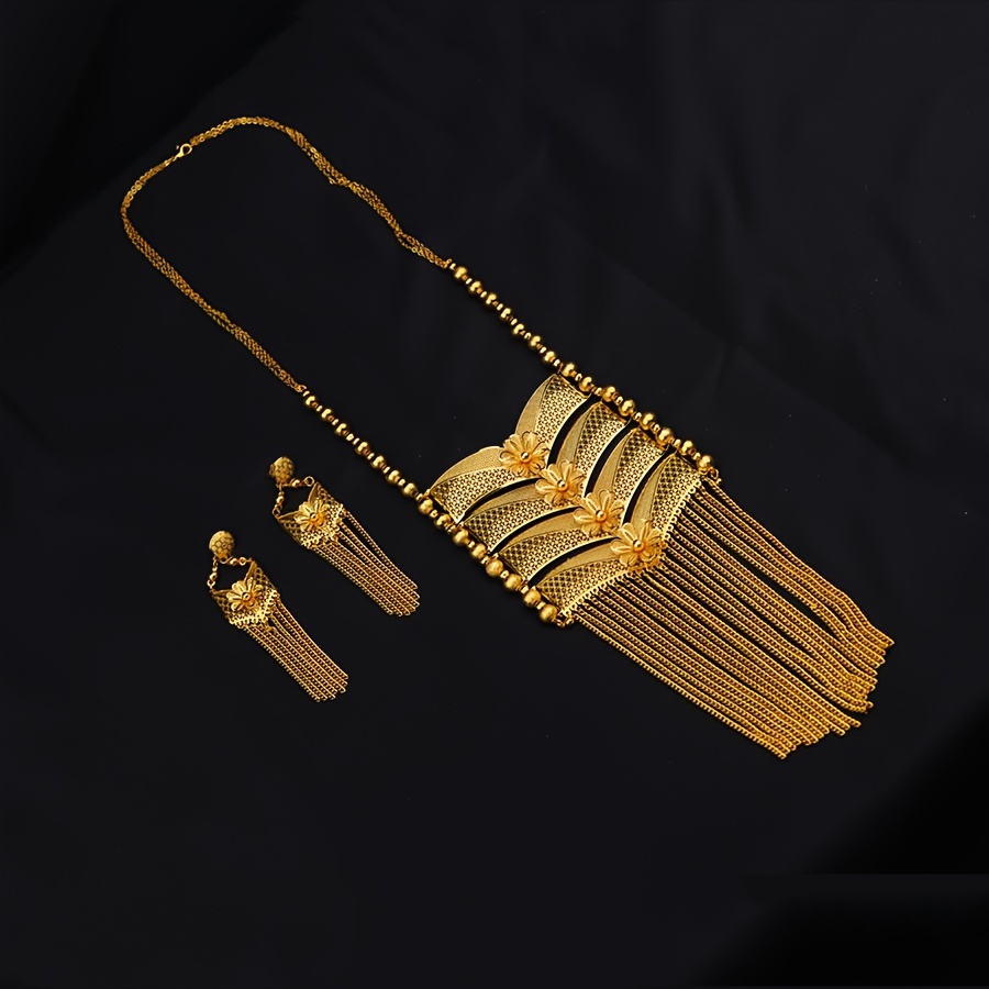 luxurious middle eastern dubai style golden fashion jewelry set sexy vacation style exquisite necklace and earring duo perfect for weddings date nights versatile gifts for eid details 0