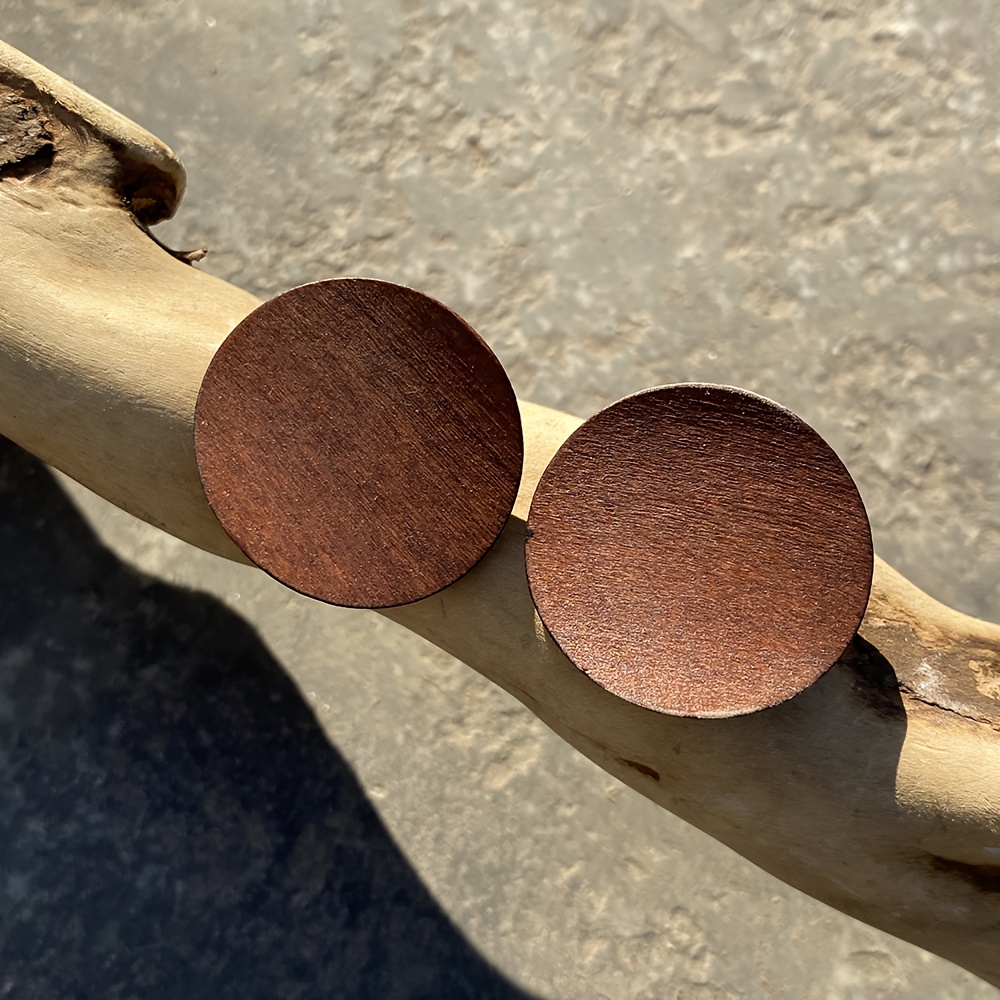Image of 2pcs Set Vintage Solid Color Wooden Oval Earrings Women's Easy Design Earrings Daily Wear And Banquet Jewelry Set Men's Ear Additions