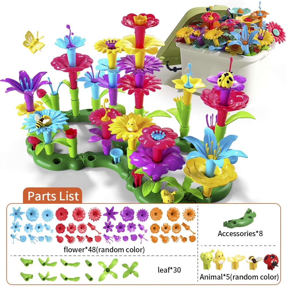 Image of Home 91pcs/64pcs Flower Arrangement Assembly Building Blocks Toys, Random Colors, Educational Toys, Suitable For 3+ Halloween/thanksgiving/christmas Gifts