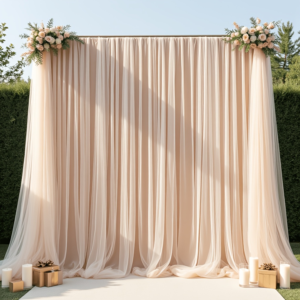 TEMU 2pcs Set, Widened And Lengthened Elegant Champagne-colored Party Backdrop Decoration Tulle, Soft Polyester Mesh - Suitable For Themed Parties,