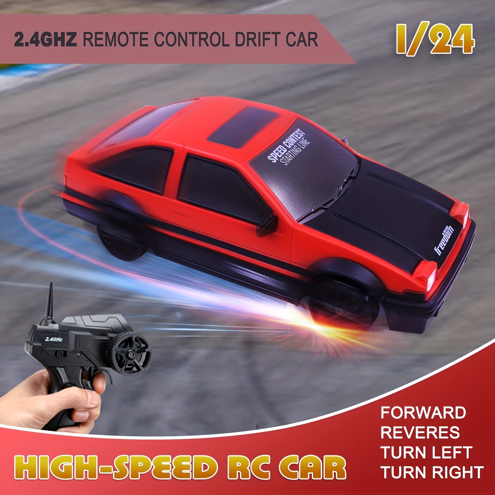 

Remote Control Ae86 Red High-speed Rc Car 1:24 - 14km/h 4wd With Led Lights & Drift Tires - Ideal For Christmas, Halloween & Birthday Gift Box