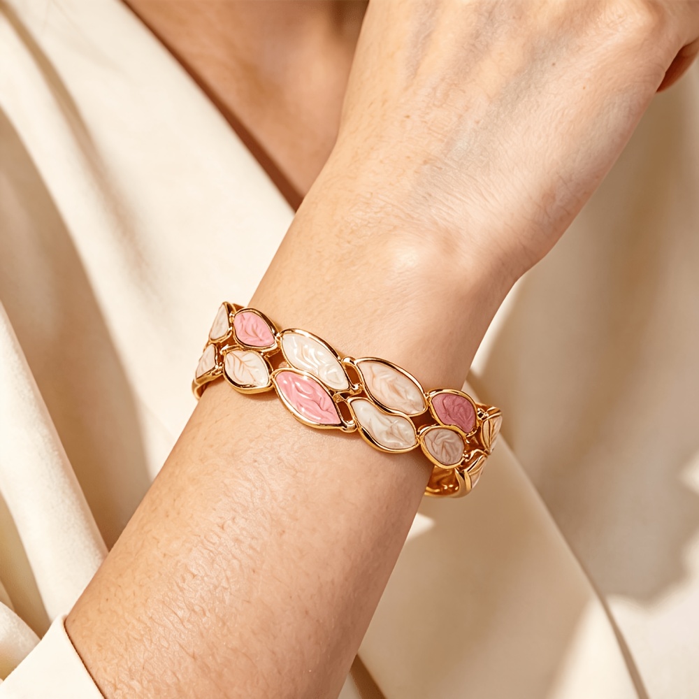 Elegant Color Block Enamel Open Cuff Bangle for Women, Soft Marbled Tone