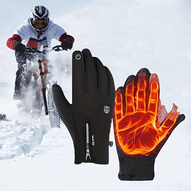 Outdoor Winter Cycling Sports All Screen Protector Warm Gloves For Men And Women, Windproof, And Warm, Suitable For Cycling, Fishing, And Running | Zipper Closure, Fabric