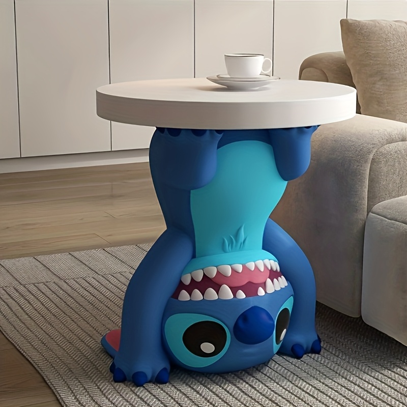 Stitch-Themed Coffee Table - Cute Blue Creature Design with White Cup And Saucer, Durable Plastic Edge, No Assembly Required, Perfect for Living Room Or Bedroom