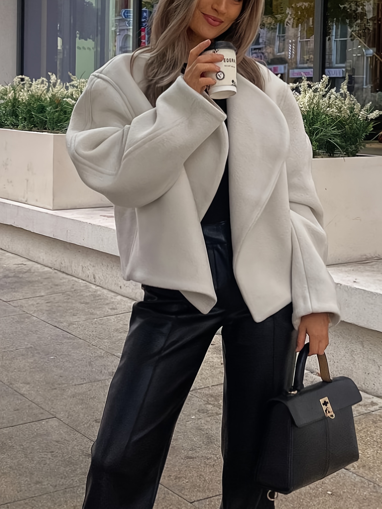 short dress jacket ladies Jacket Womens Elegant Short Jacket Solid Color Winter Coat Tailored Temu Oman Color Name:IVORY MULTI