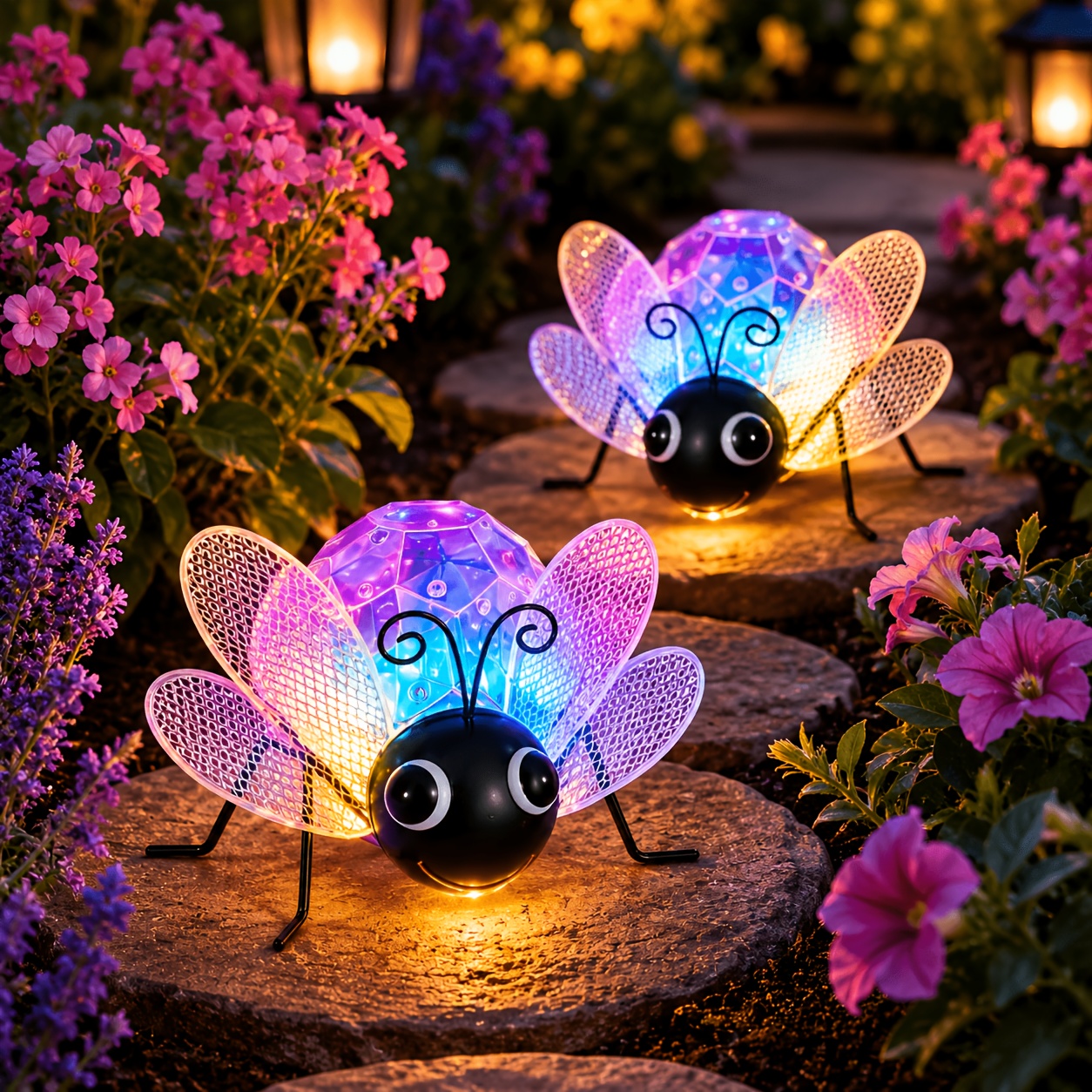 TEMU 1/2pcs Solar-powered Iridescent Lights, Illuminated Box With Simulated Bee Ornament, Ip54, Fairy Lights For Home Decorative Lighting, Suitable