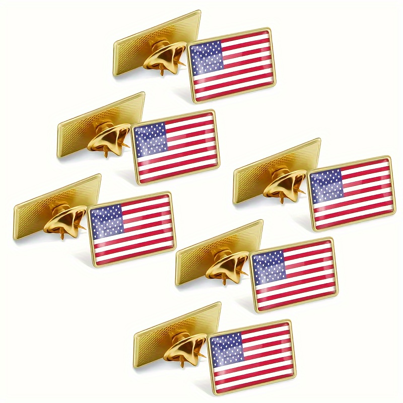 

5pcs Vintage Style Square American Flag Lapel Pins, Rust-proof, High Elasticity, Anti-scratch, Patriotic Accessories