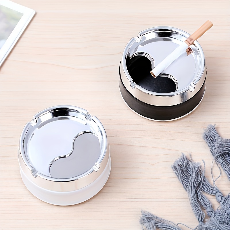 1pc Stainless Steel Ashtray, Sealed Windproof Ashtray, Living Room Household Rotary Thickening Ashtray