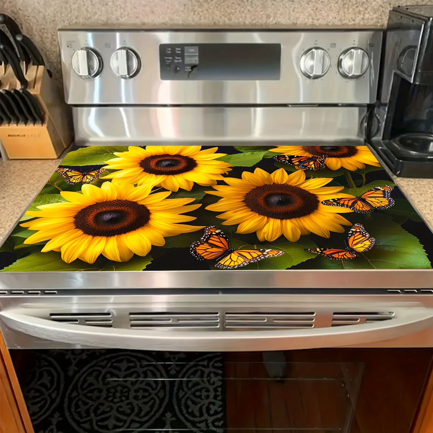 1pc sunflower   non slip heat resistant rubber stove cover mat 28 3 x20 5 scratch proof synthetic protector for electric glass stoves ovens washing machines dryers kitchen decor mouse pad stove top protectors appliance protection vibrant kitchen decor durable kitchen accessory