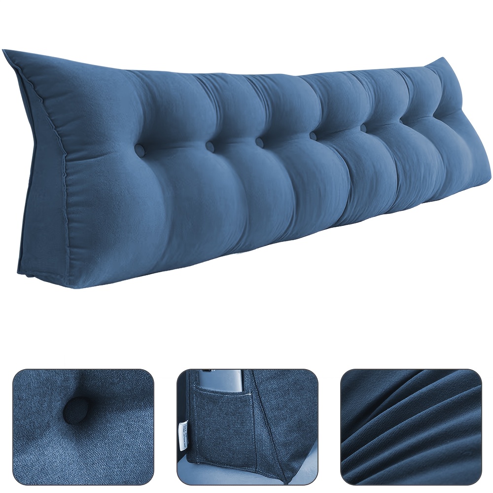 Triangular Wedge Pillow Headboard, 200x50x20cm, With Removable Cover Back Rest Pillows, Washable Reading Pillow Lumbar Cushion Neck Support Pillow For Bed And Sofa (dark Blue)