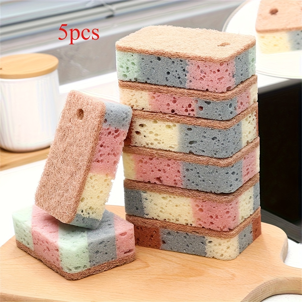 5pcs, Kitchen Cleaning Sponge, Wood Sponge, Dish Sponge, Scouring Cloth, Kitchen Rag, Dishcloth, Sponge Block, Cleaning Supplies, Cleaning Tool, Kitchen Utensils, Apartment Essentials