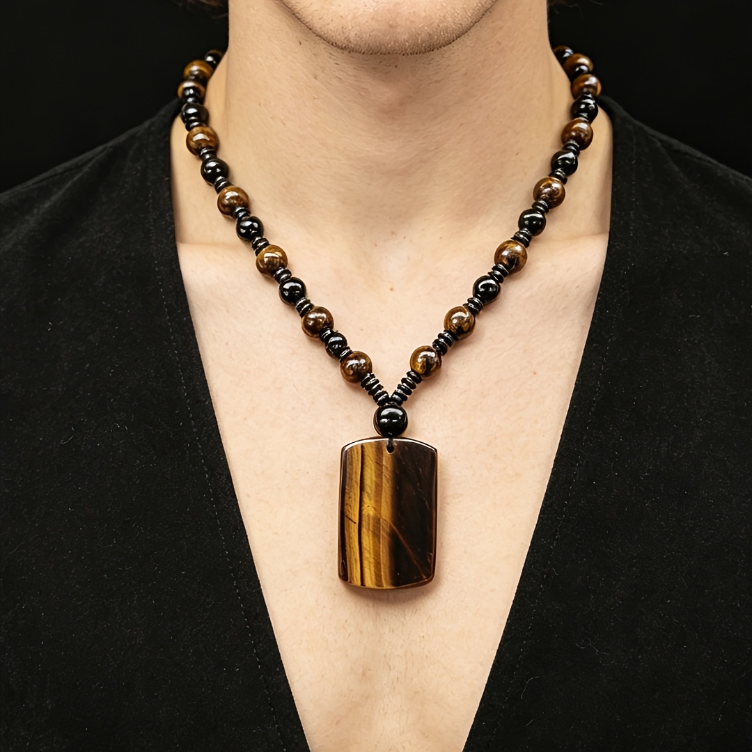 Natural Tiger Eye Stone Pendant Necklace, Guardian Amulet
