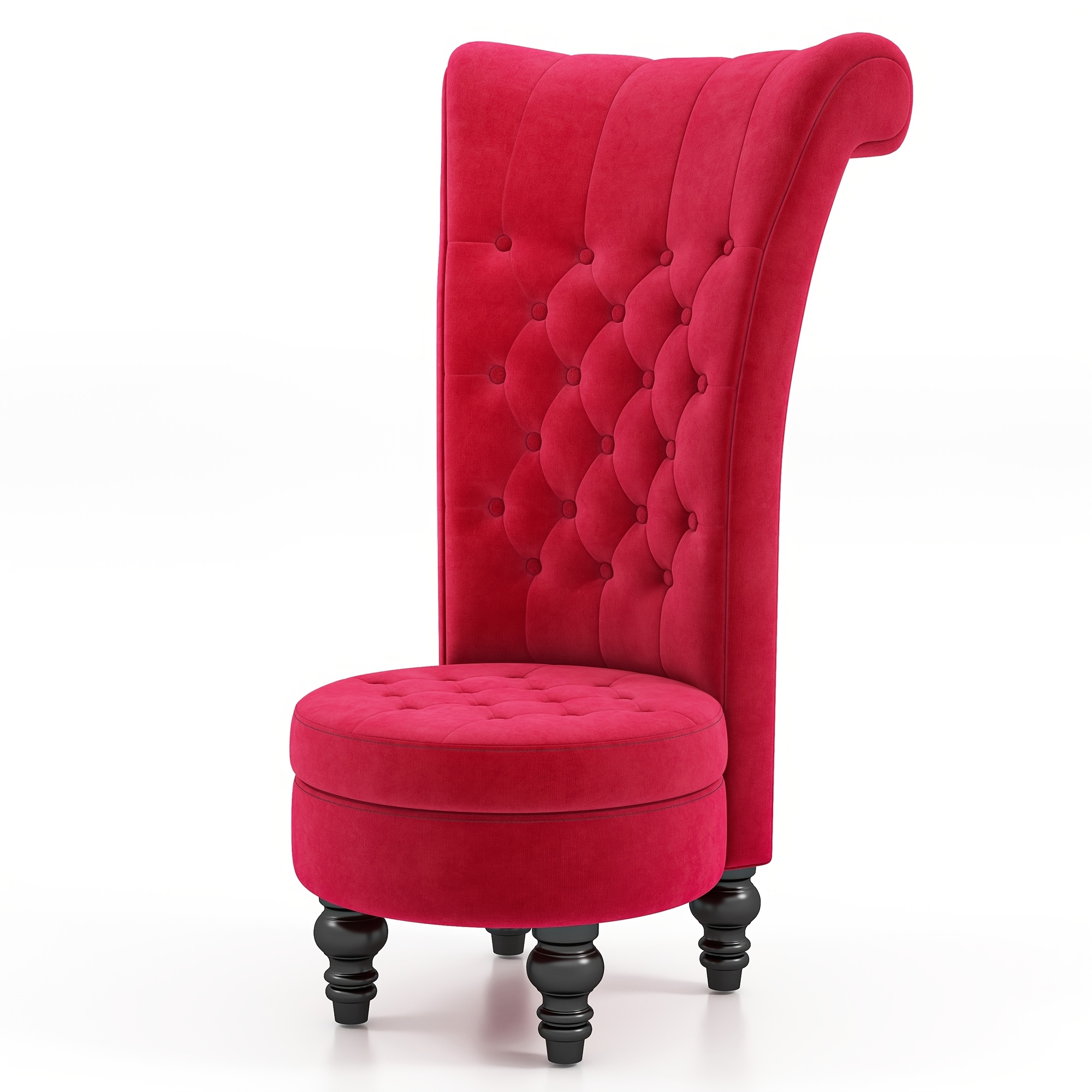 Royal High Back Chair, Velvet Armless Accent Chair with Button-Tufted & Rubberwood Legs, Regal Elegance Throne Chair for Living Room, Dressing Room, Bedroom - Image 2