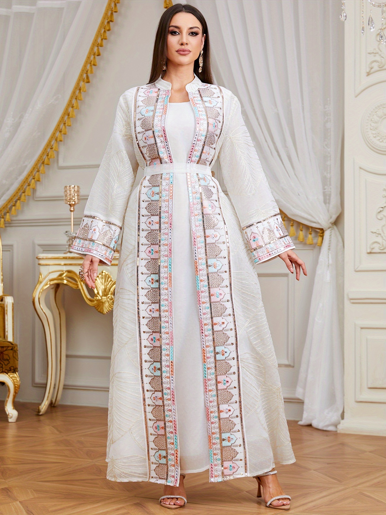 slim fit dress slacks Beige French Sequin Kaftan main image 1