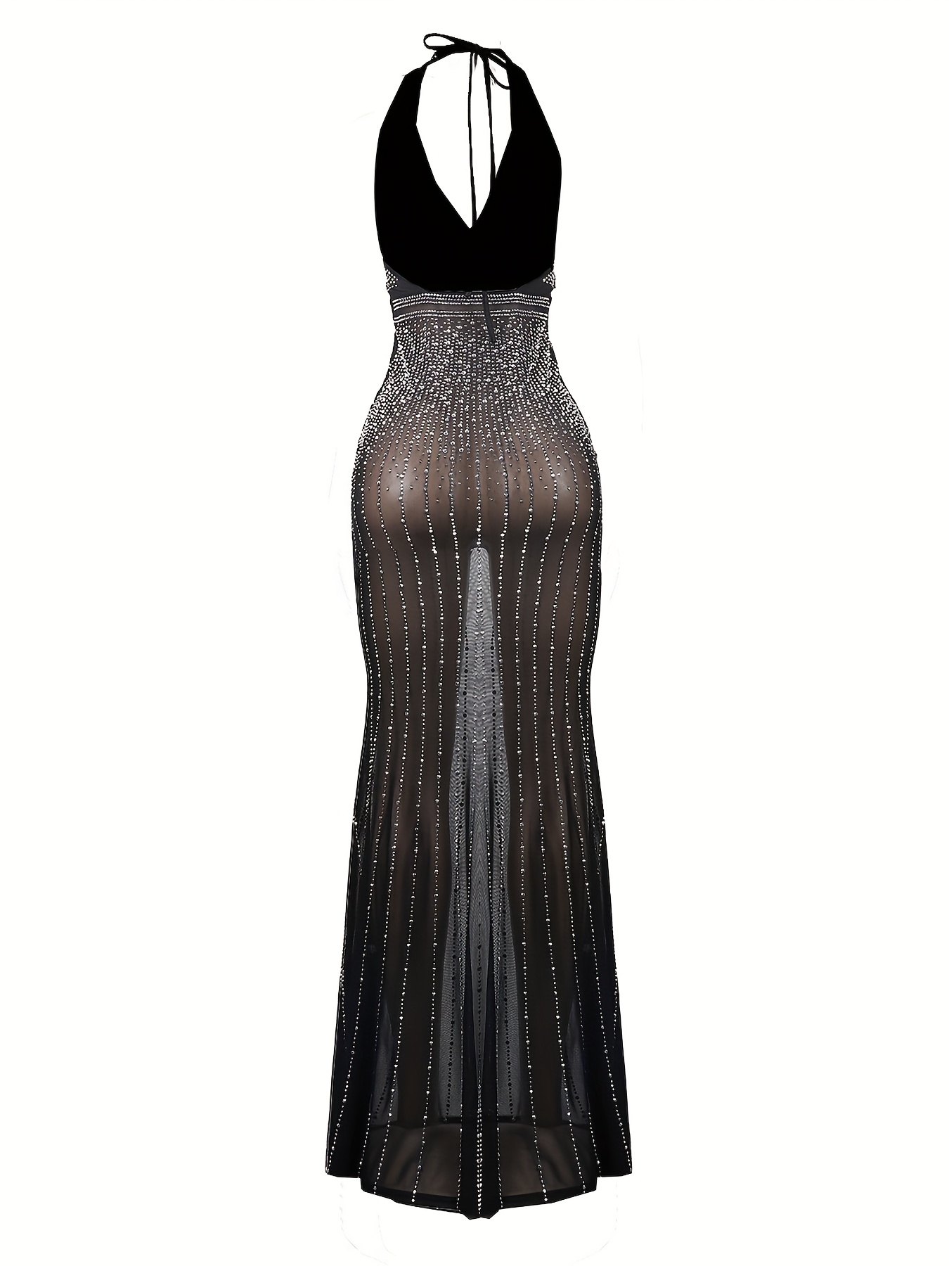 elegant shoulder v neck backless mesh panel