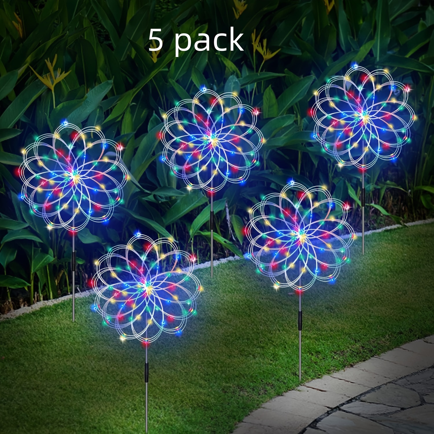 

5 Pack Outdoor , 120 Led Copper Wire Garden Fireworks Lamp With Remote, 8 Modes Decorative Sparkles Stake Landscape Light For Pathway Lawn Decor