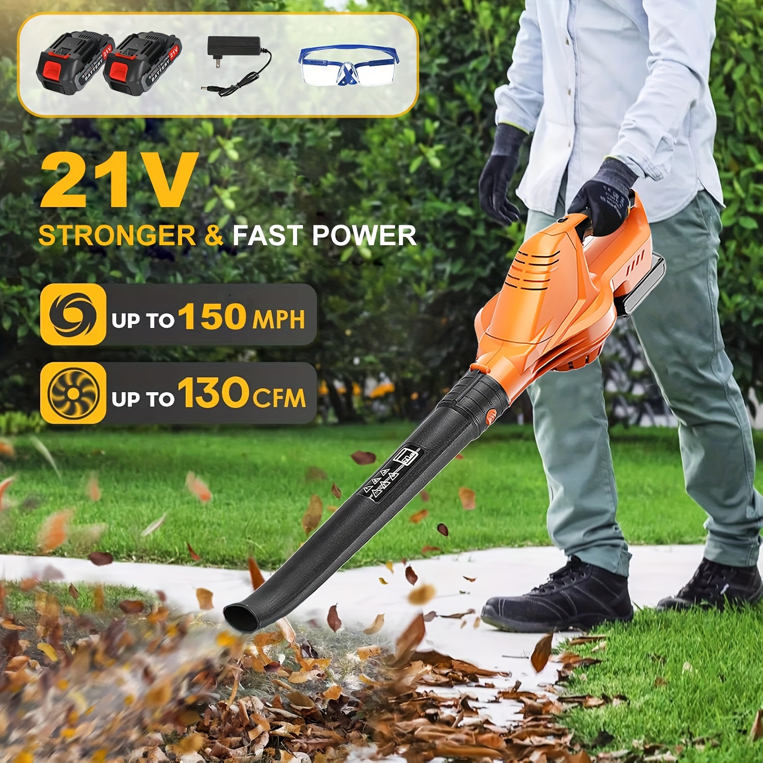 

21v Powerful Cordless Leaf Blower With 2 Batteries And Charger, 5- Mode Rechargeable Electric Handheld Leaf Blower For Lawn Care, Patio, Yard, , Snow Blowing And Store