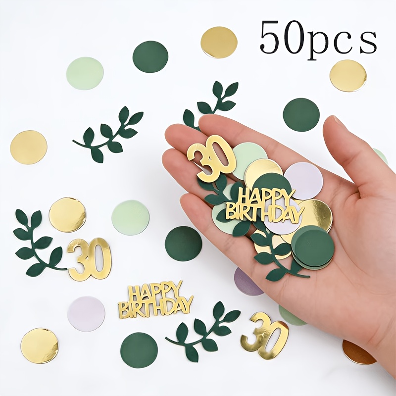 50pcs 30th Happy Birthday Confetti – Sparkling Golden, Sage Green 30th Birthday Table Decorations, Suitable For 30th Anniversary Parties And Birthday Party Decorations, For Christmas, Halloween