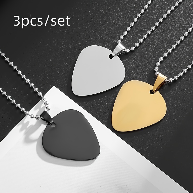 

3pcs/set Guitar Pick Pendant Necklace Stainless Steel Jewelry Fashion Memorial Gift For Men And Women