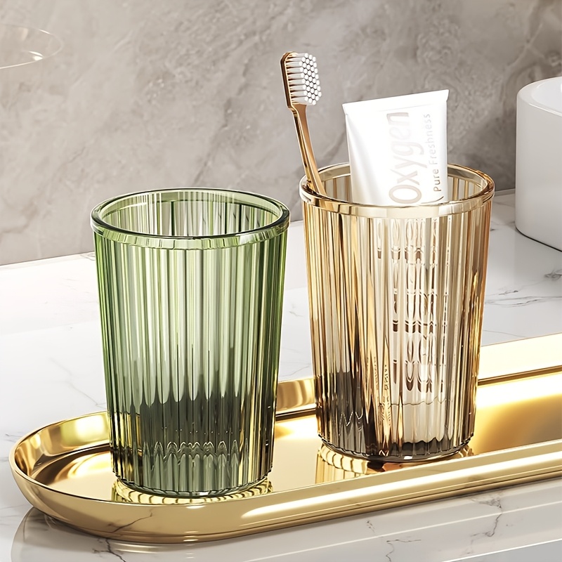 Single, Multiple, Casual Transparent Striped Mouthwash Cup, Bathroom Water Cup, Light Luxury Mouthwash Cup, Suitable For Home, Couples, Student Dormitory Use