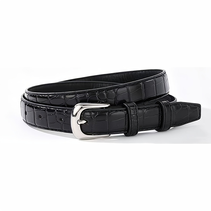 TEMU 1pc Women's Fashion Casual Versatile Crocodile Texture Pin Buckle Vintage Belt. Features A Simple Slim-fit Design For Waist Decoration, Suitable