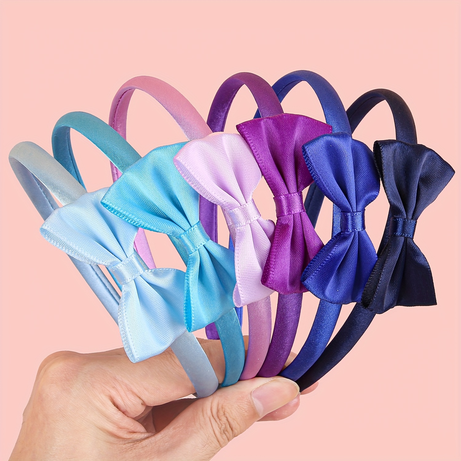 TEMU 6pcs de bandeau en satin avec nœud papillon, frais et doux, bandeau pour lisser les cheveux, couleurs variées, idéal pour les fêtes, , les
