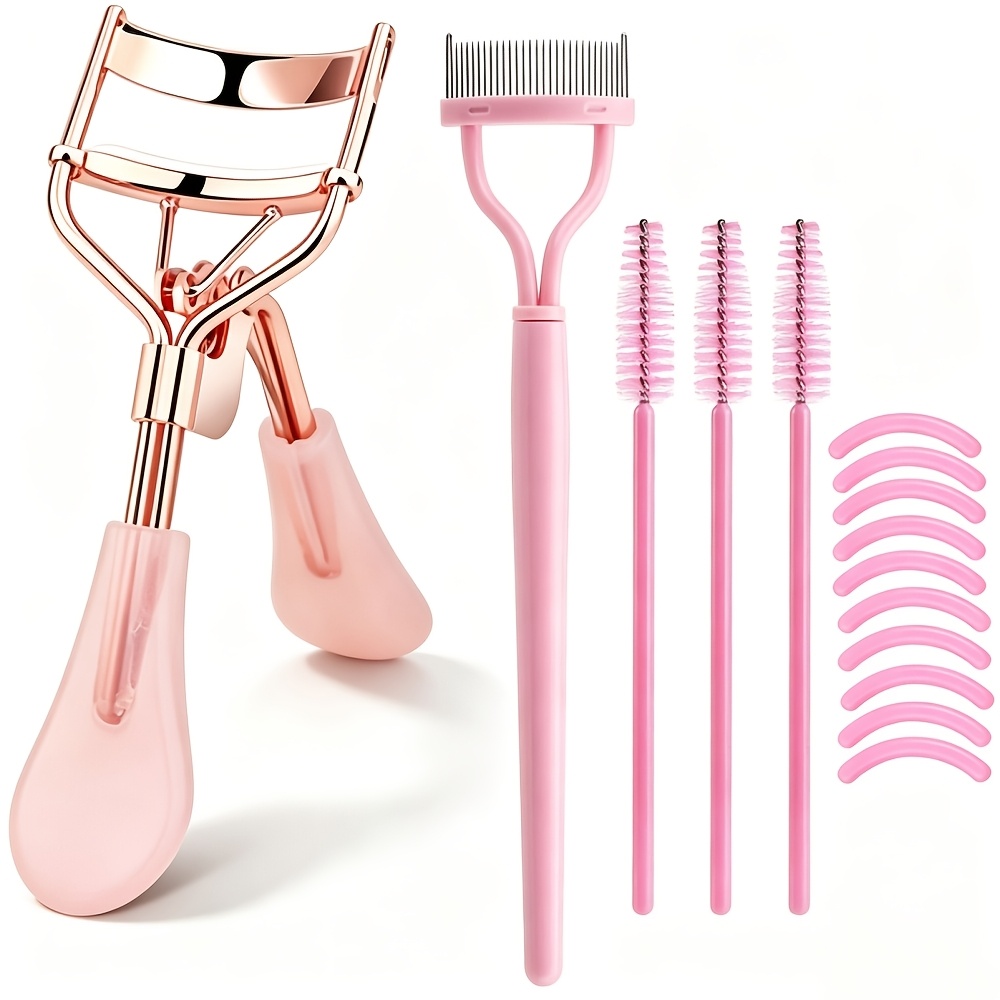 TEMU Recourbe-cils doré rose avec manche en gelée rose transparente - Manuel, portable, convient pour un usage à domicile et en salon, outil