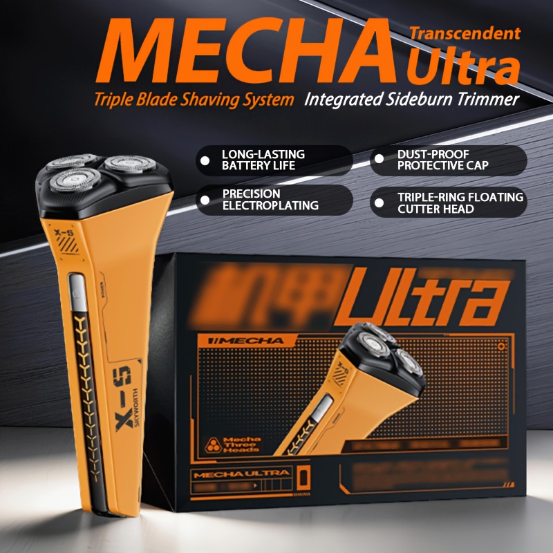 Skyworth Mecha Ultra Electric Shaver, Triple Floating , 2-in-1 With Trimmer, 162000 Cuts Per Minute, Self-sharpening Blade, 3 Color Options, Tool