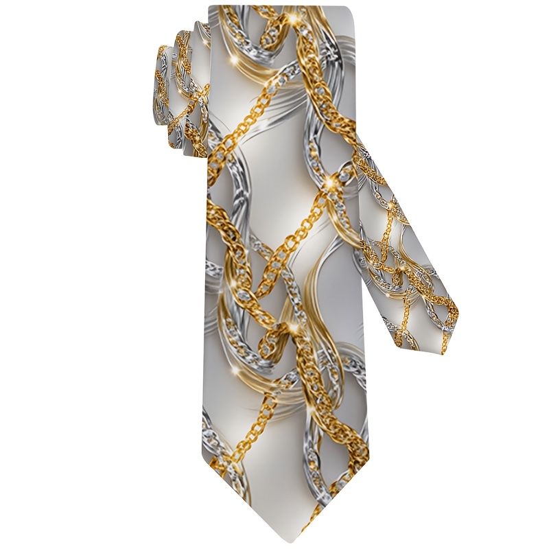 TEMU 1pc Men' Gilded Chain & Marble Print Necktie - Luxury Woven Polyester Tie Suitable For Parties, Weddings, Business, Casual Wear | Machine