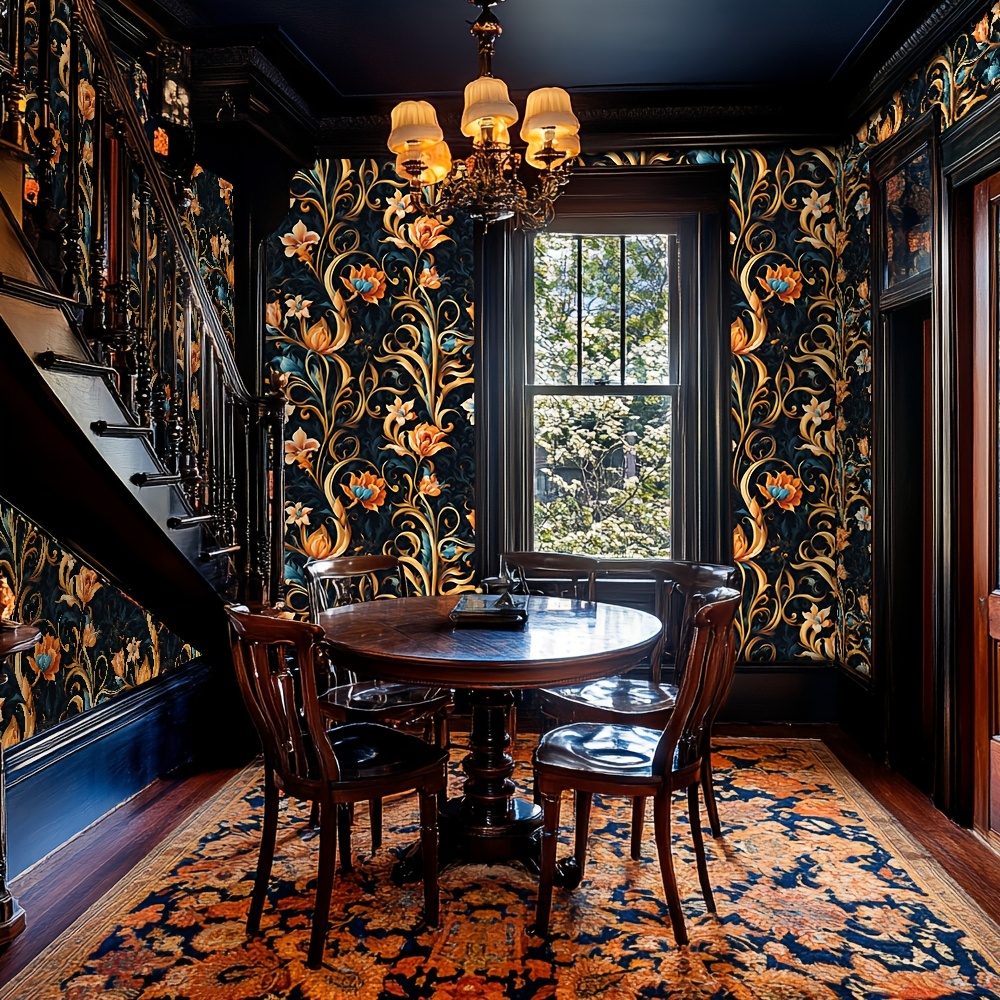 Victorian-style Peel And Stick Wallpaper - Removable Layers, Waterproof Blue Flower Wall Covering Suitable For Living Room, Bedroom, - Installation & Removal, Victorian Decor