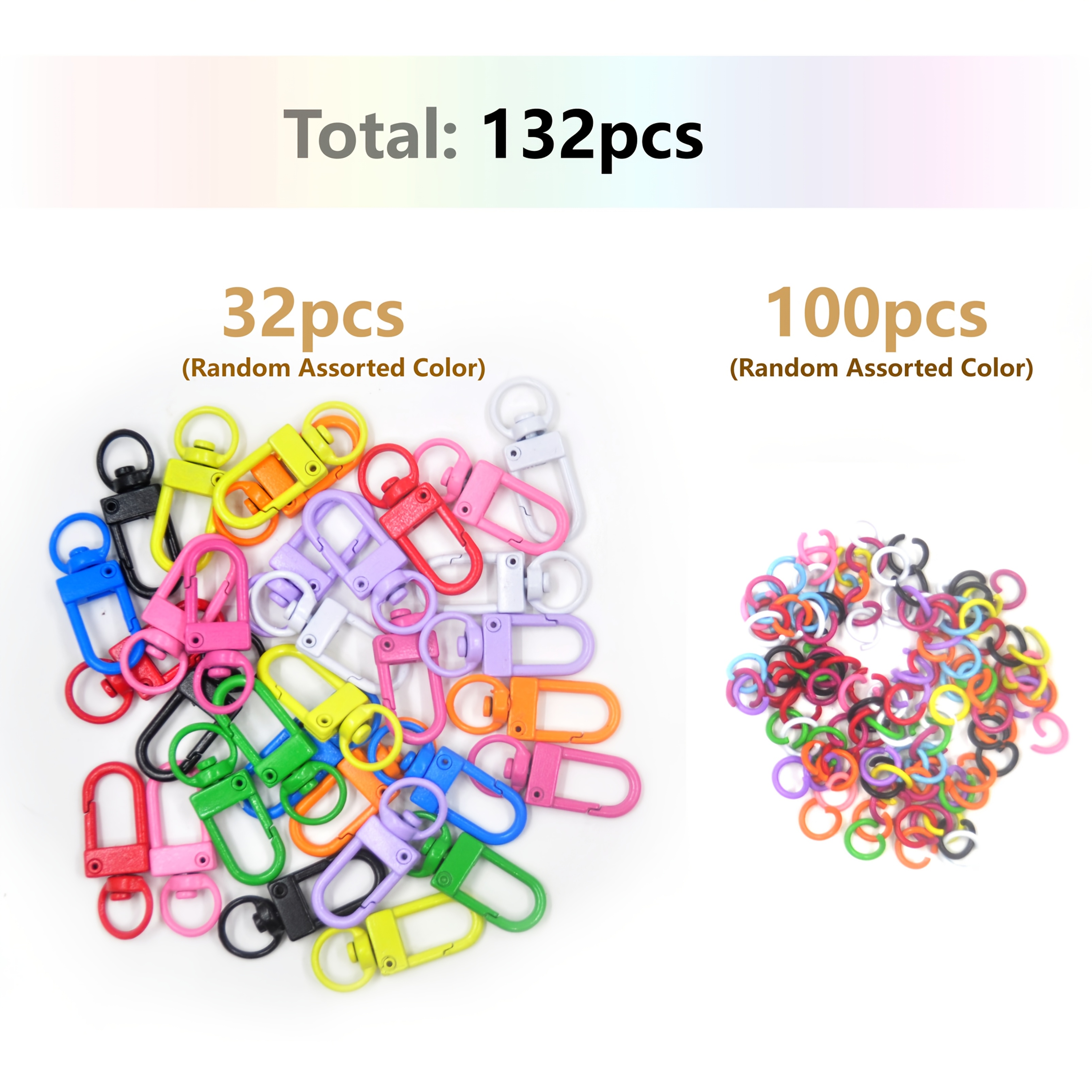 Image of 132pcs/pack Colorful Metal Spring With Rotatable Keyring And Colorful , Keychain Connector For Bag Pendant And Crafts Diy, Random Assorted Colors