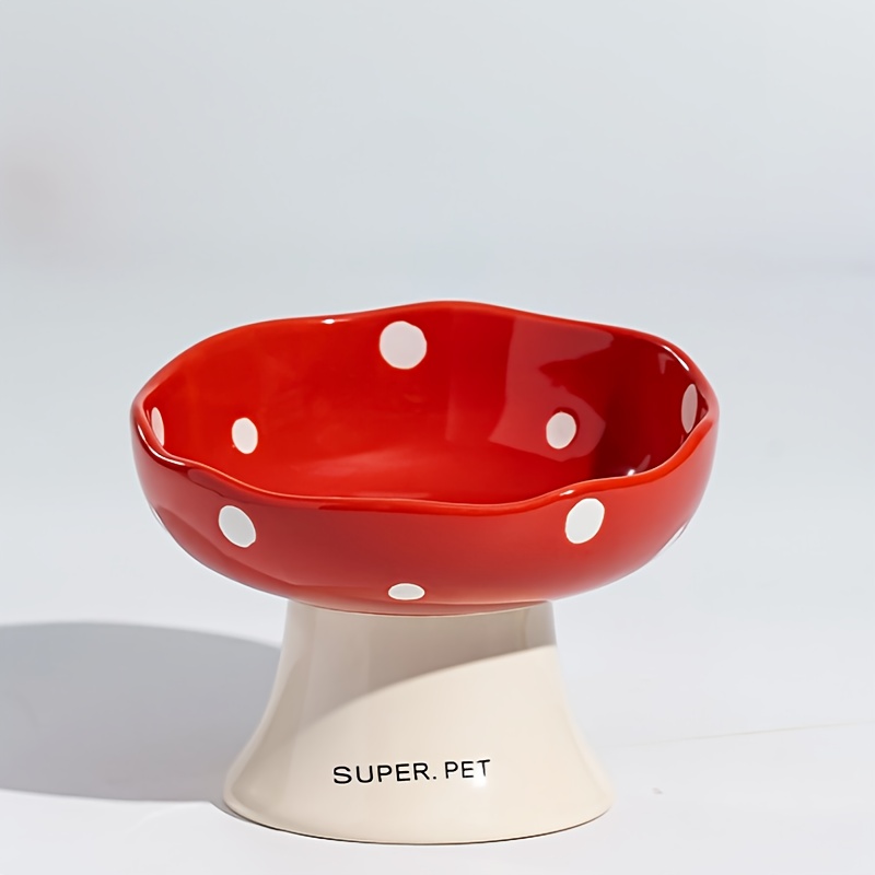 A Ceramic Bowl Designed For Pets, Featuring A Wide Rim To Prevent , A Height Suitable For Pets, And A Unique Mushroom Shape That Makes Cleaning Easy, Ideal For Homes And Pet Shops